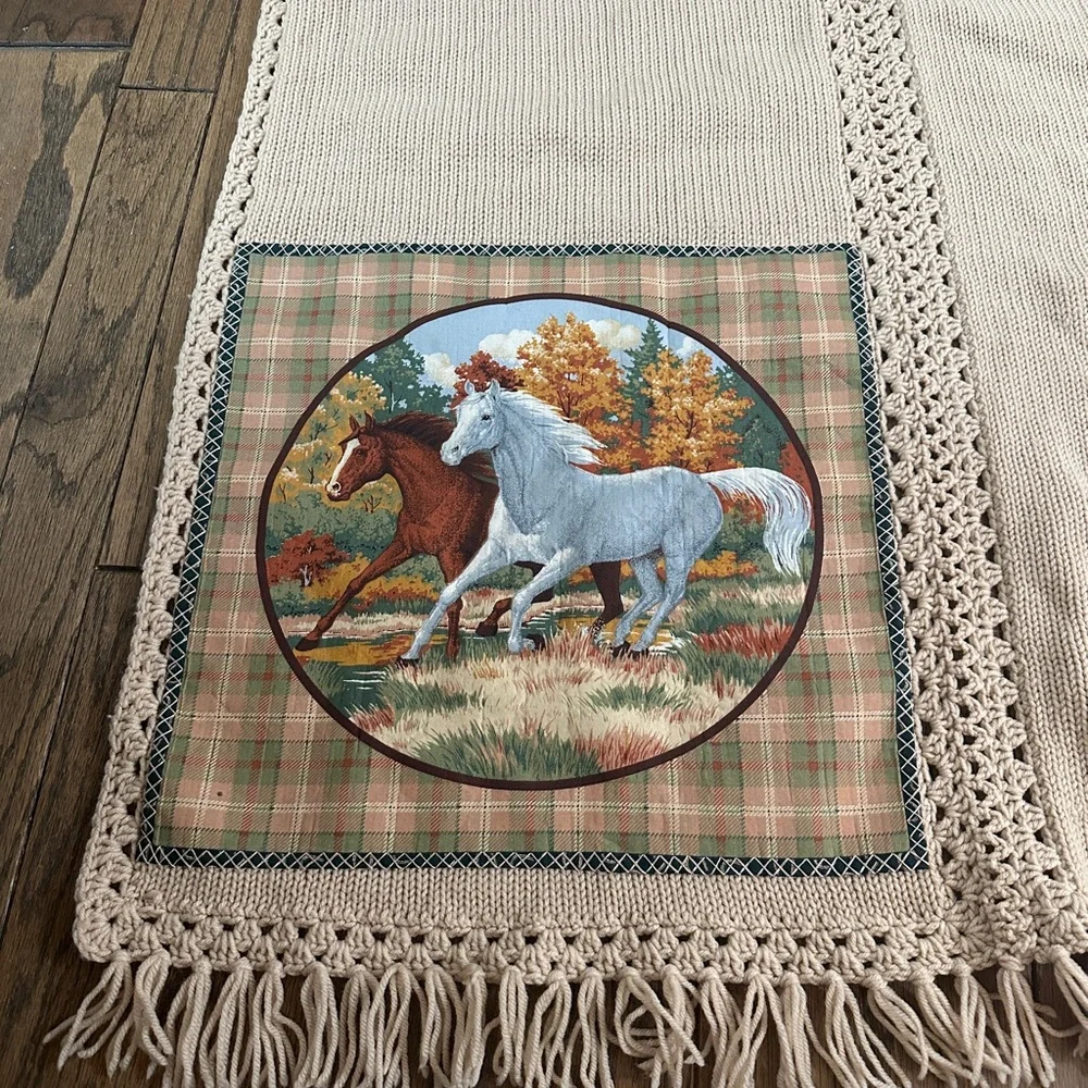 Handmade Running Horses Fall Throw Blanket 60x69” Western Boho Home Decor